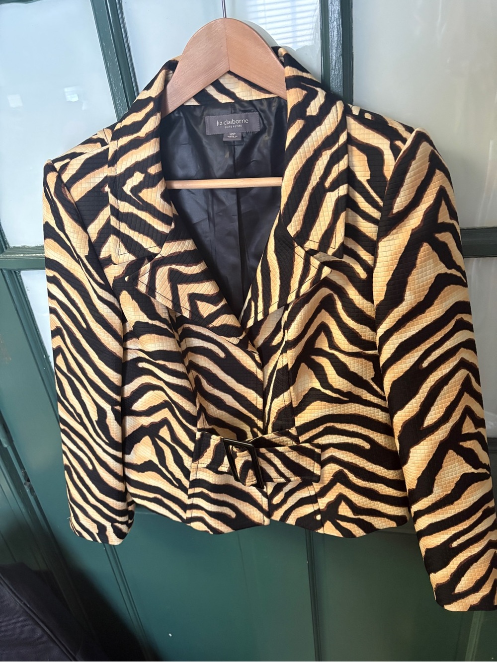 Liz Claiborne Black and Gold Zebra-Print Cropped Blazer